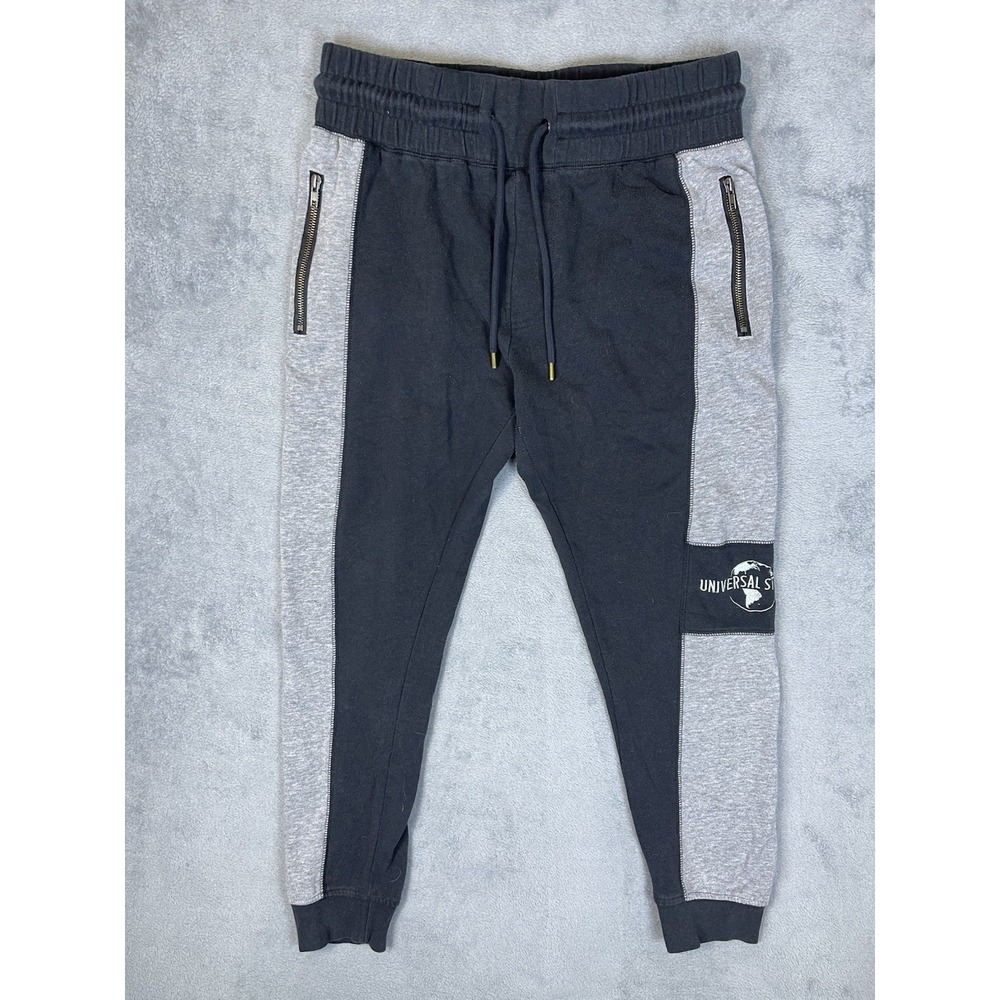 Universal Studios Sweat Pants Mens Medium Black Gray Knit Embroidered‎ Jogger